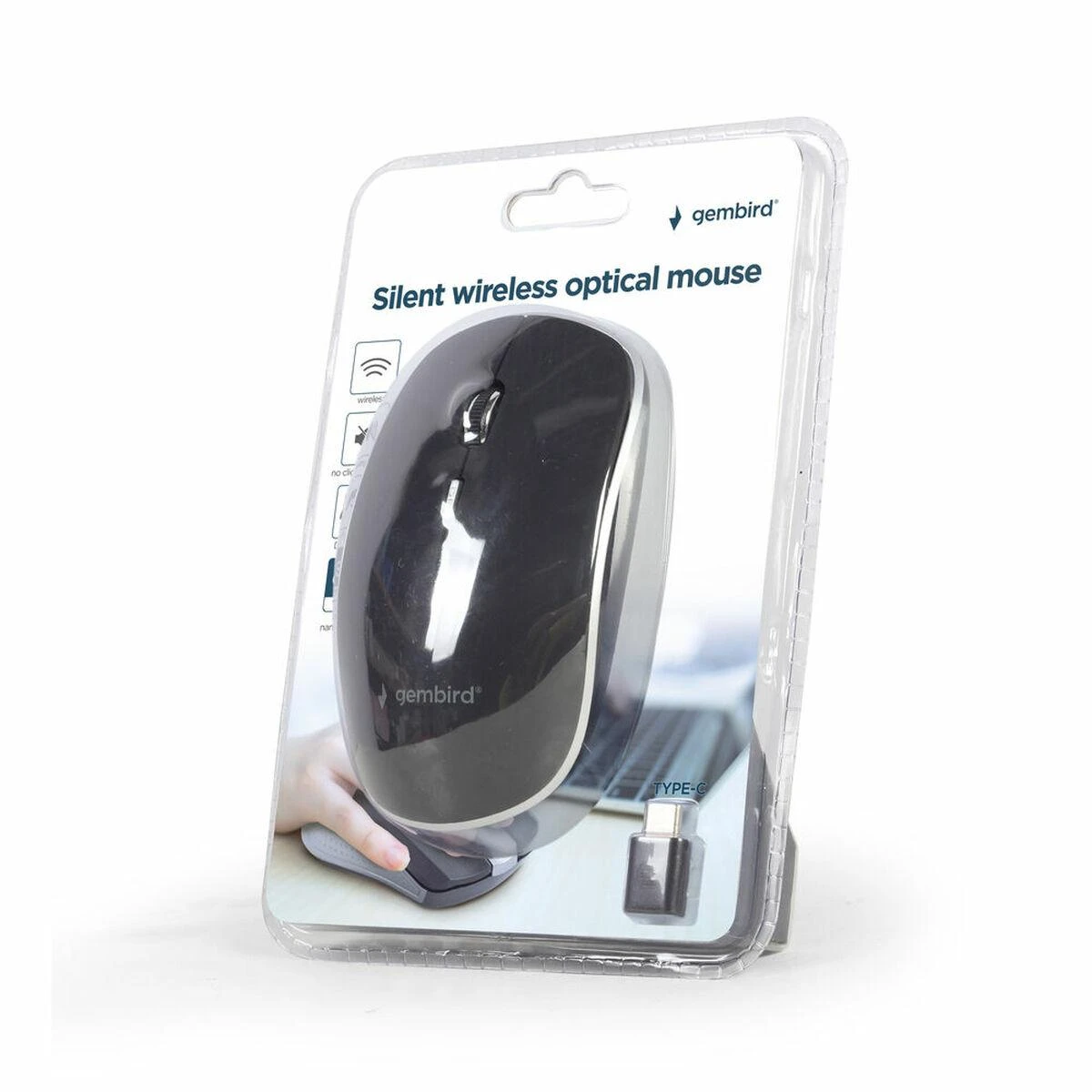 GEMBIRD MUSW-4BSC-01 Silent Optinė belaidė pelė juodas Type-C imtuvas
