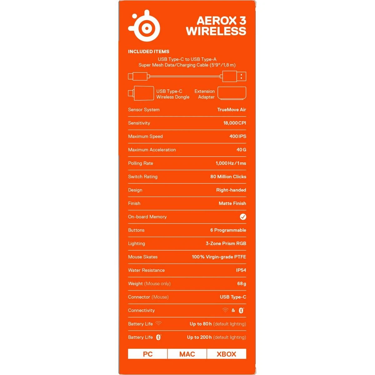 Belaidė Žaidimų pelė SteelSeries Aerox 3 Wireless, Juodos spalvos