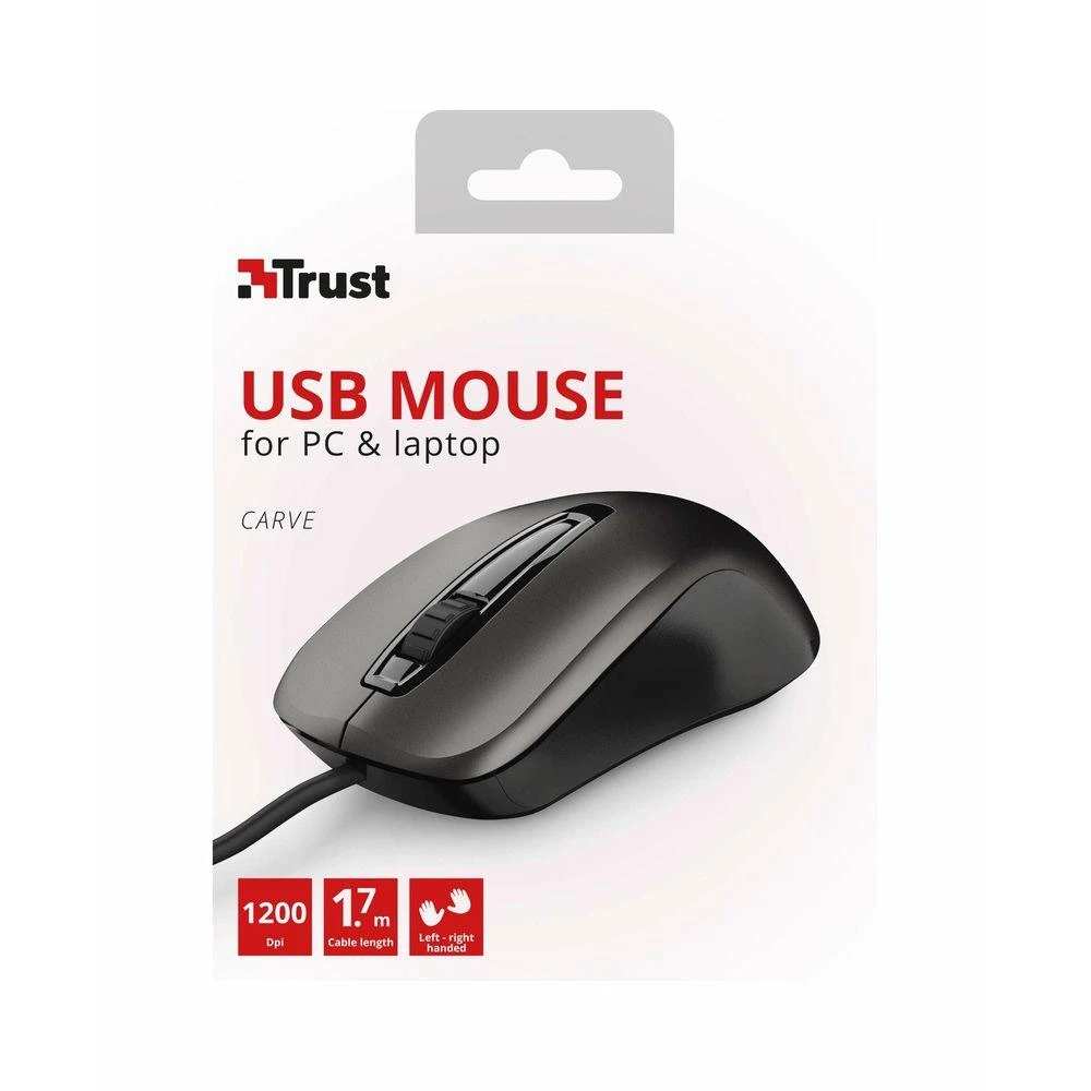 „Trust Carve“ pelė biurui, skirta abiem rankoms, USB A tipo optinis, 1200 DPI