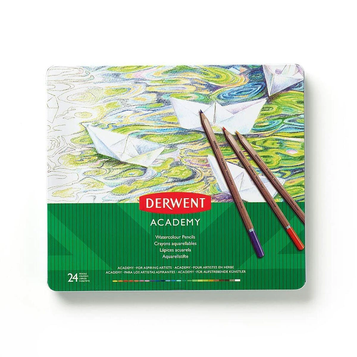 Akvarelinių pieštukų rinkinys Derwent Academy, 24 spalvų, metalinėje dėžutėje