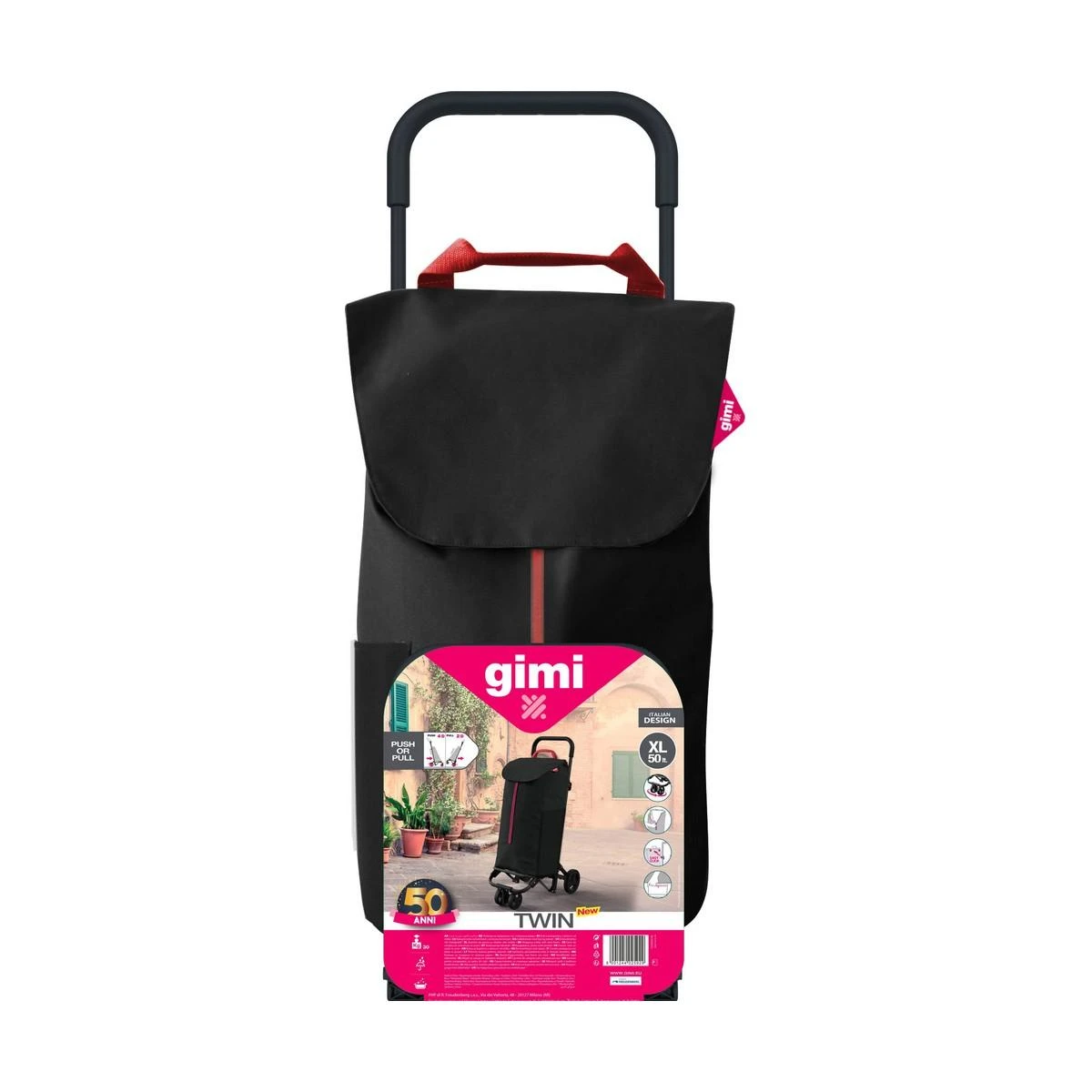 Gimi Pirkinių vežimėlis 30 kg/50 l. Dvigubas naujas juodas