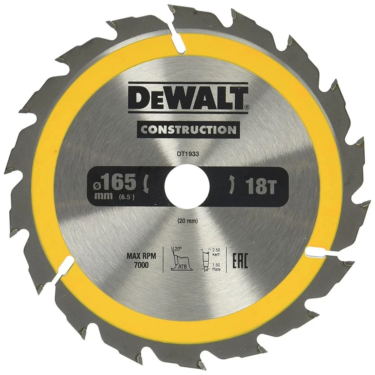 Pjovimo diskas DeWalt DT1933-QZ; 165x20 mm; Z18