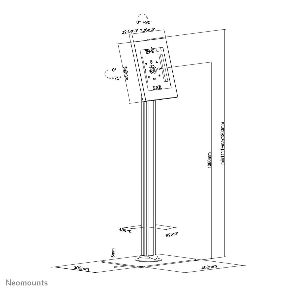 Laikiklis Neomounts FL15-650WH1 Planšetė floor stand 9.7-11" - lockable