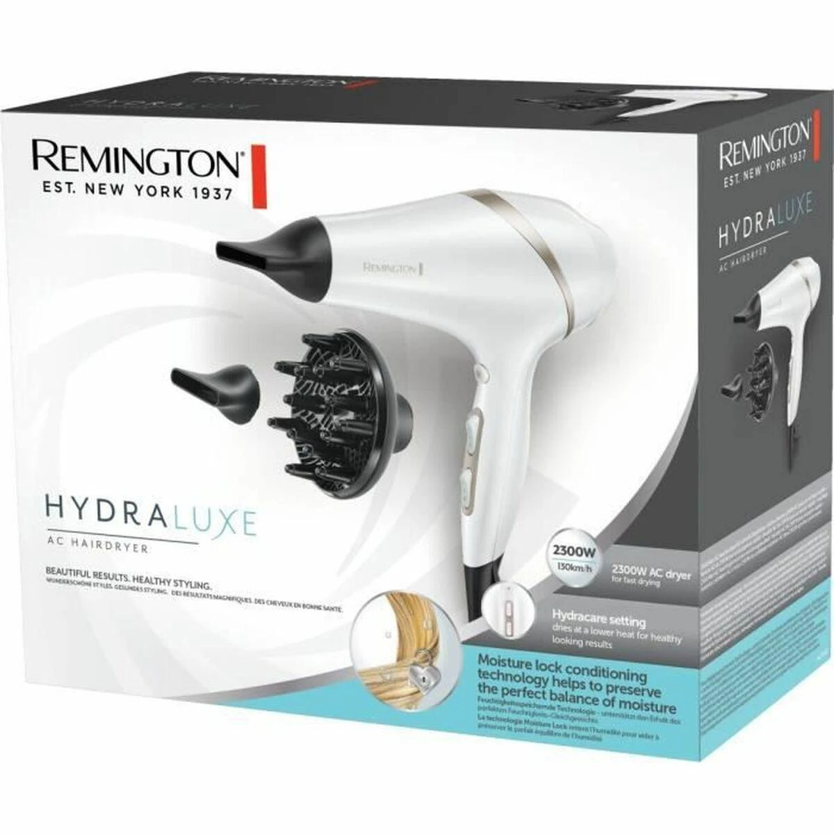 Remington | Plaukų džiovintuvas | AC8901 HYDRAlux | 2300 W | Number of temperature settings 3 | Ionic function | Diffuser nozzle | Baltas