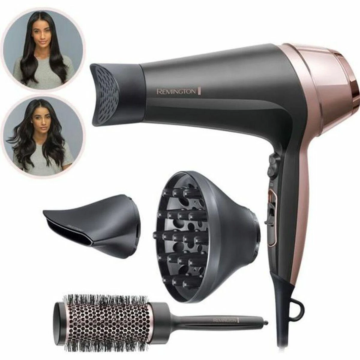 Remington | Curl and Straight Confidence Plaukų džiovintuvas | D5706 | 2200 W | Number of temperature settings 3 | Ionic function | Diffuser nozzle | Juodas