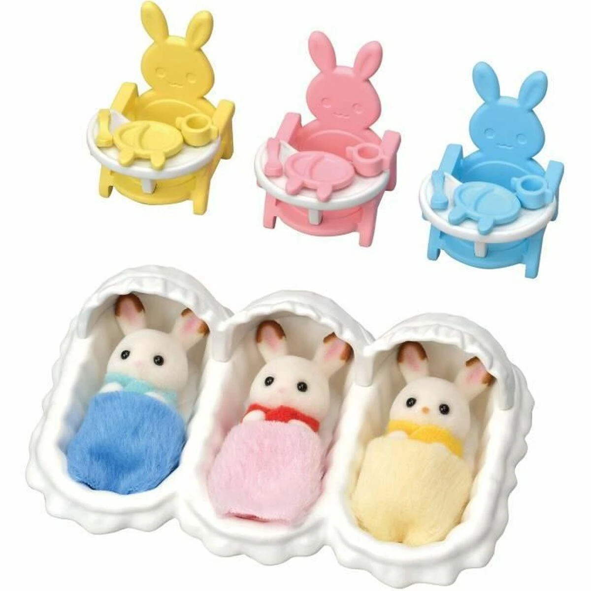 Sylvanian Families Epoch Figūrėlės trynukų kiškučių su šokoladinėmis ausytėmis