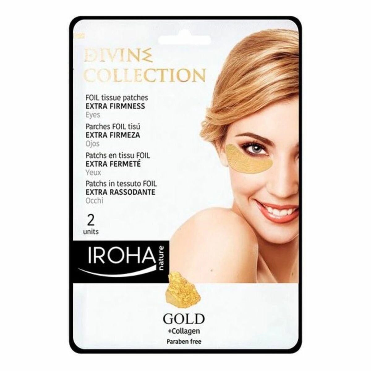 Stangrinamoji paakių kaukė Iroha Nature Gold Anti-age, folijinė, su 24K auksu ir kolagenu, 2 vnt.