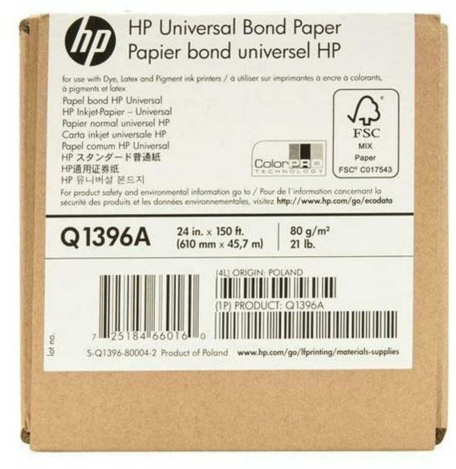 Hewlett Packard (HP) HP Inkjet Bond Paper 610mm x 45,7m A1/24"roll (80g/m2)