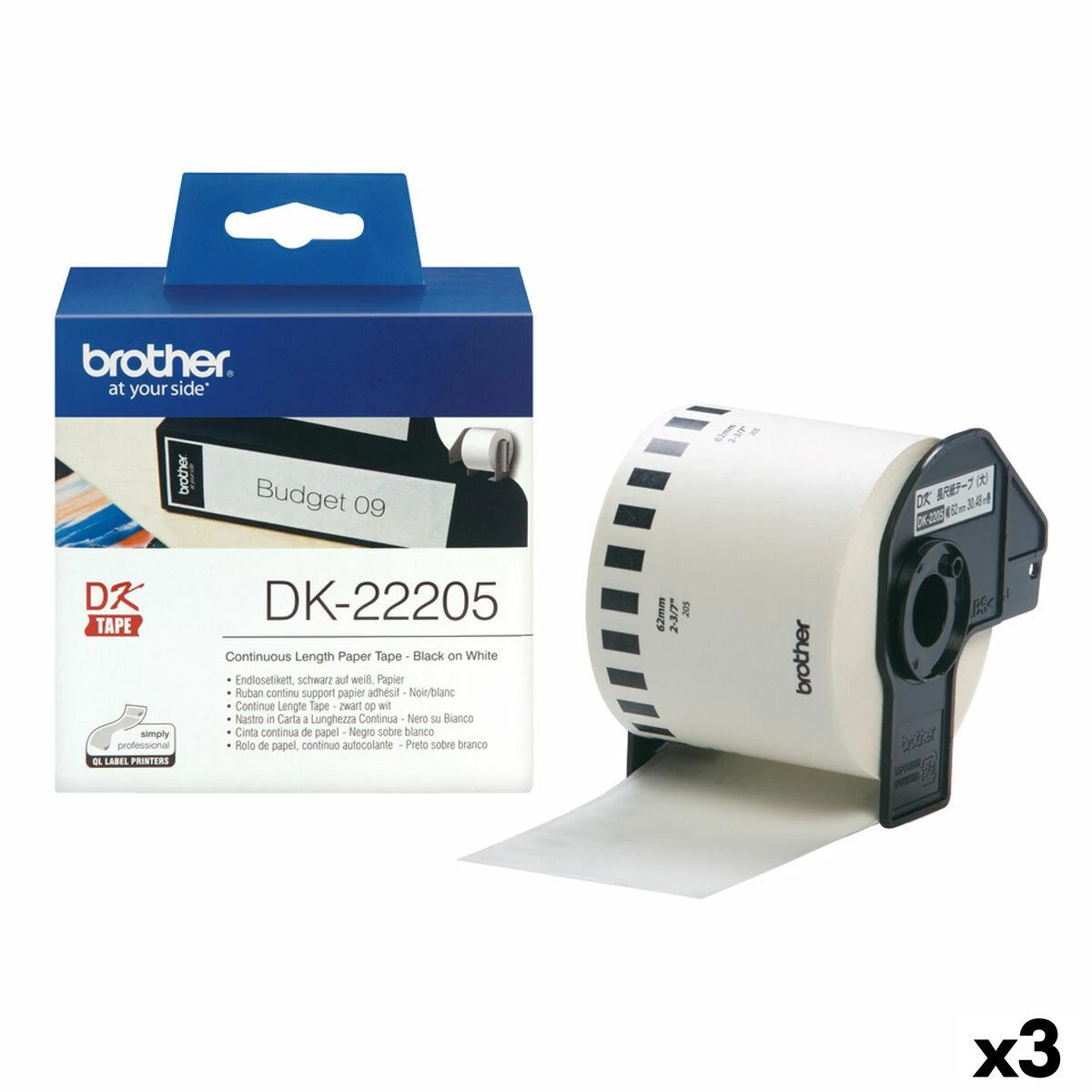 Brother Brolis | DK-22205 ištisinio ilgio popierinė etiketė | Baltas | DK | 30,5 m