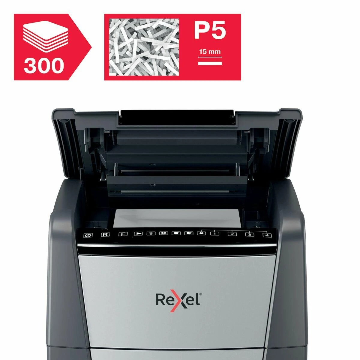 Automatinis dokumentų naikiklis Rexel Optimum Autofeed 300M, 42x15mm, P5, 60l