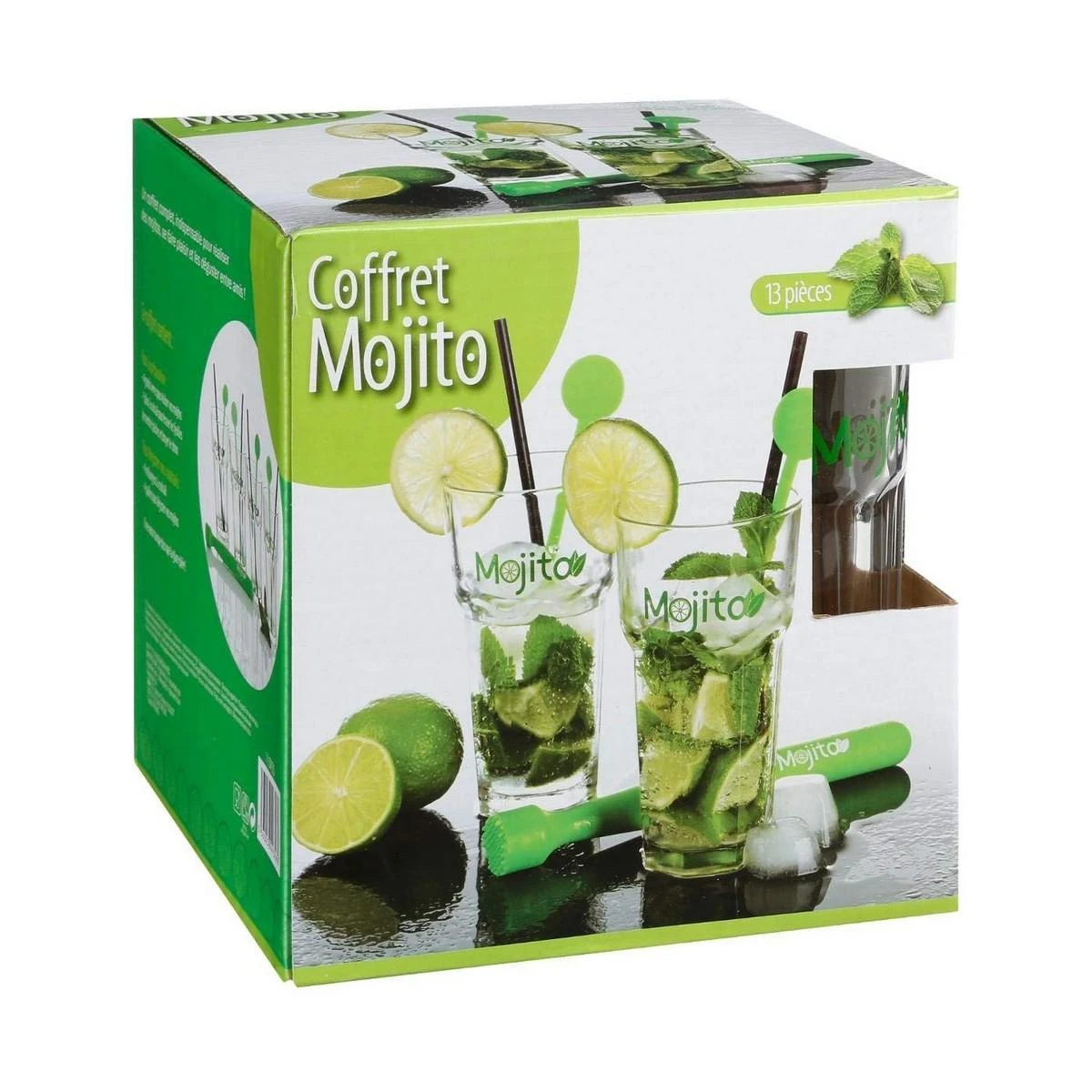 Secret De Gourmet Mojito rinkinys 13 vnt kokteilių taurės 330 ml Muddler maišytuvo šiaudeliai