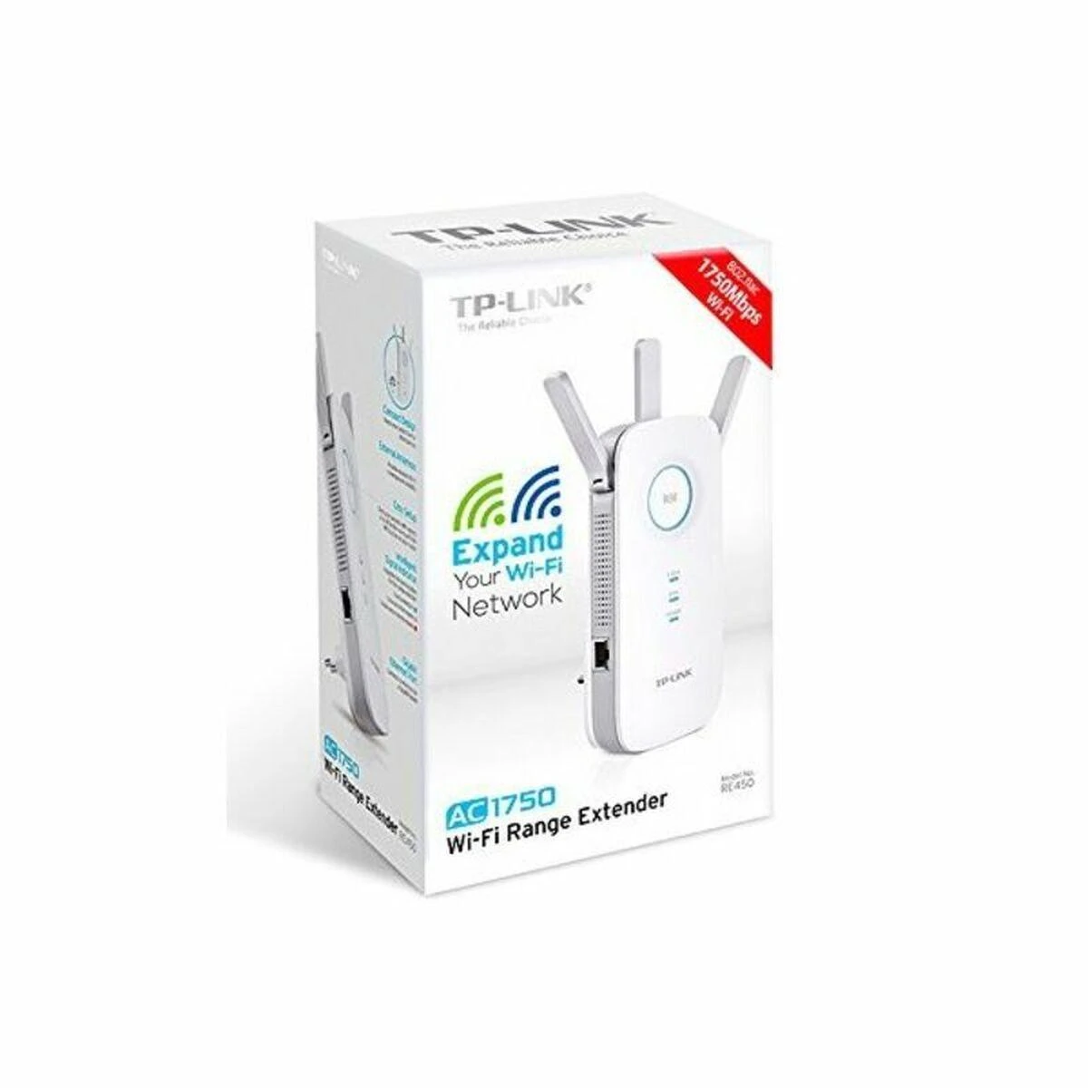 TP-LINK AC1750 dviejų juostų belaidis sieninis diapazono plėstuvas Qualcomm 1300Mbps esant 5GHz + 450Mbps esant 2,4Ghz 802.11ac/a/b/g/n