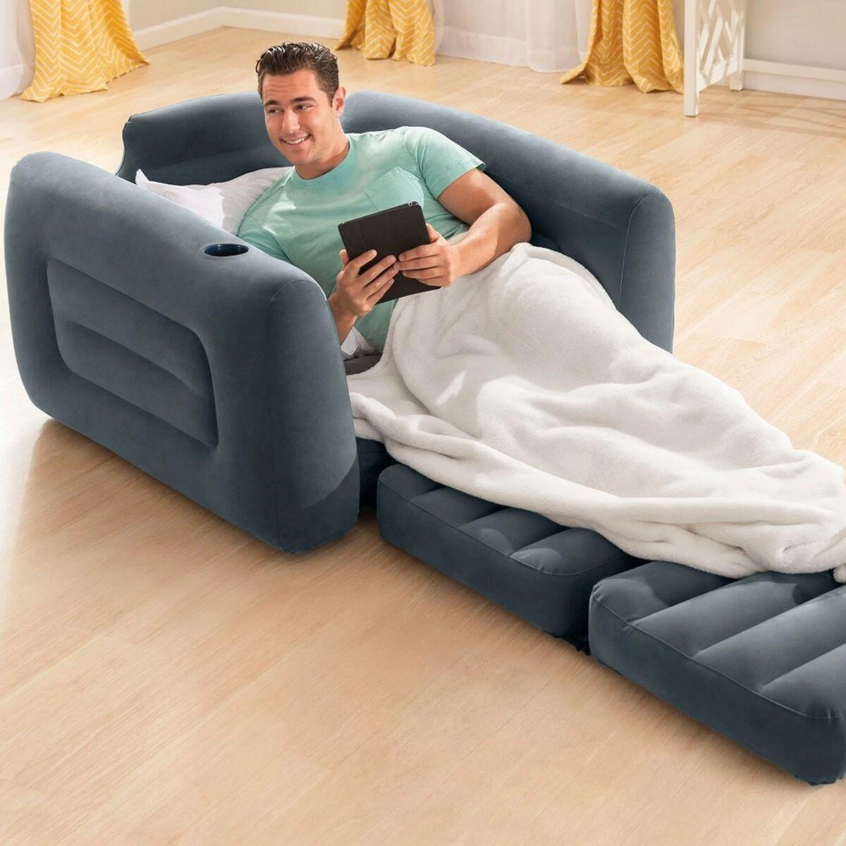 Intex Išskleidžiama sofa, tamsiai pilkos spalvos, 117x224x66cm