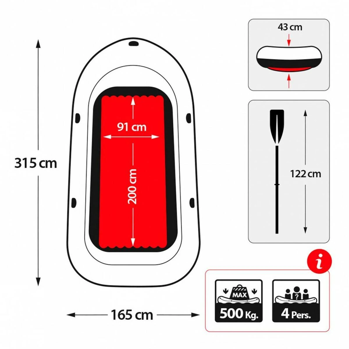 Pripučiama valtis INTEX Excursion 4 /4 asmenims, komplektas. 315x165x43cm