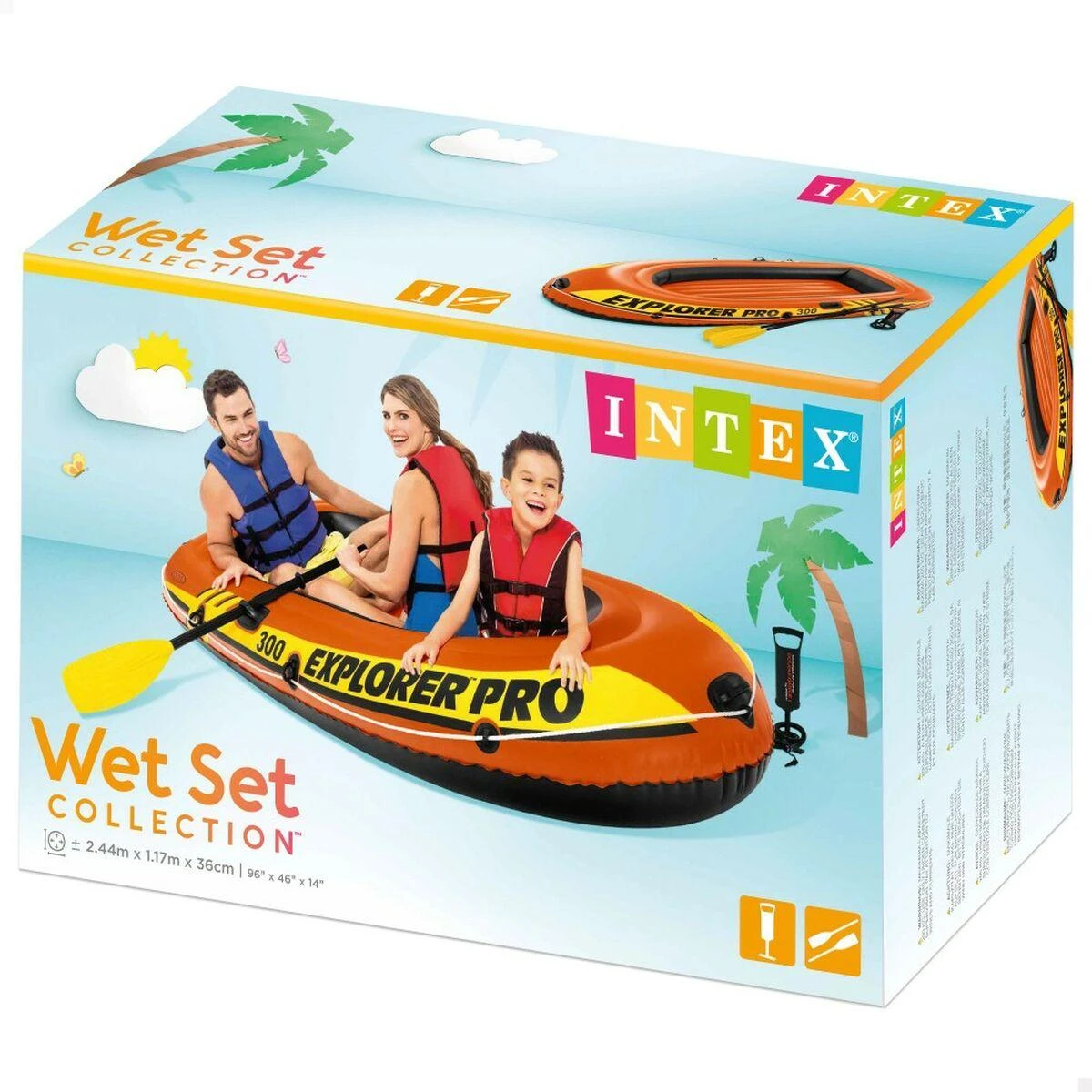 Oars Intex Explorer Pro 300 komplektas pripučiama valtis su irklais ir siurbliu Raudona/Geltona