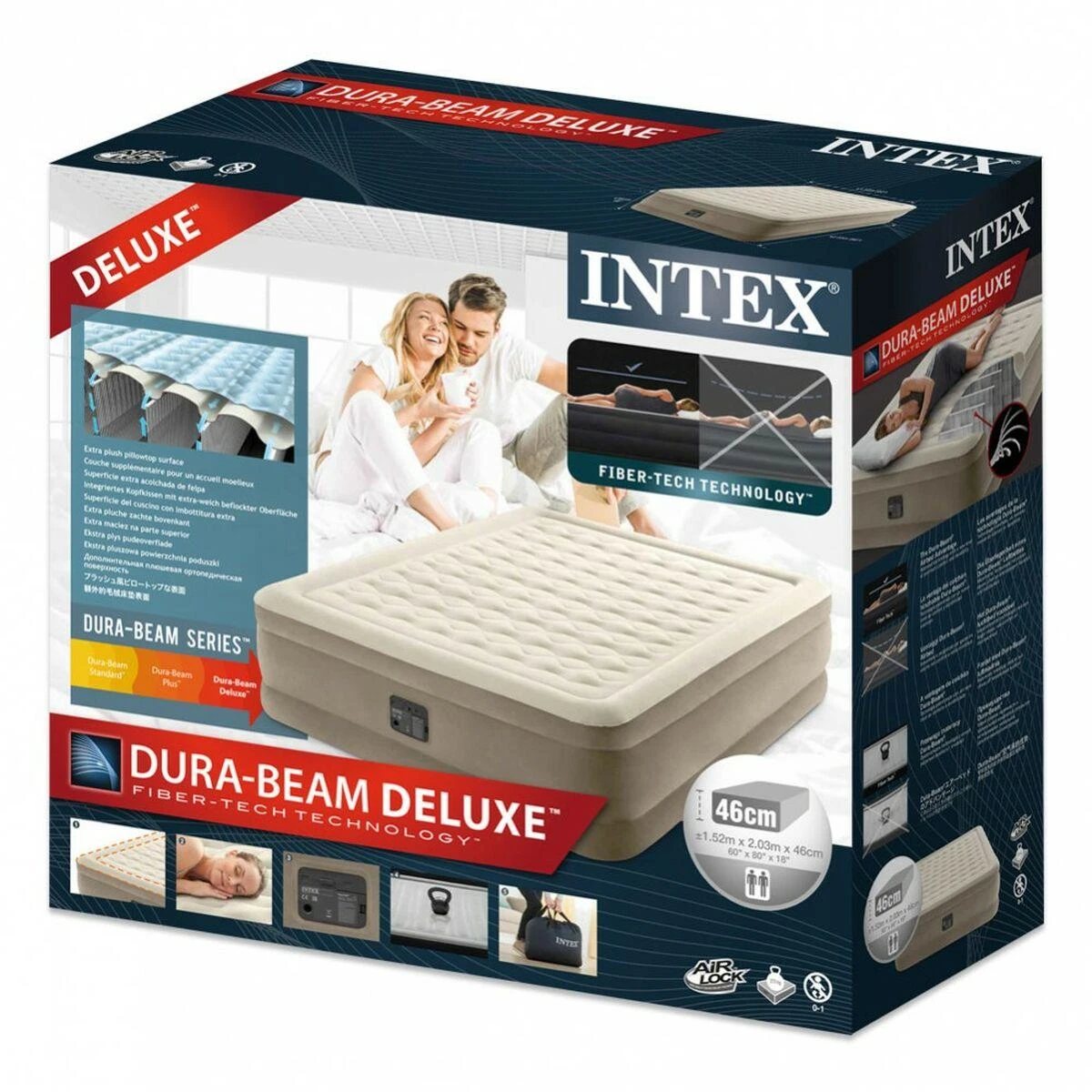 INTEX Pripučiamas čiužinys-lova Ultra Plush Queen su pompa,152x203x46cm