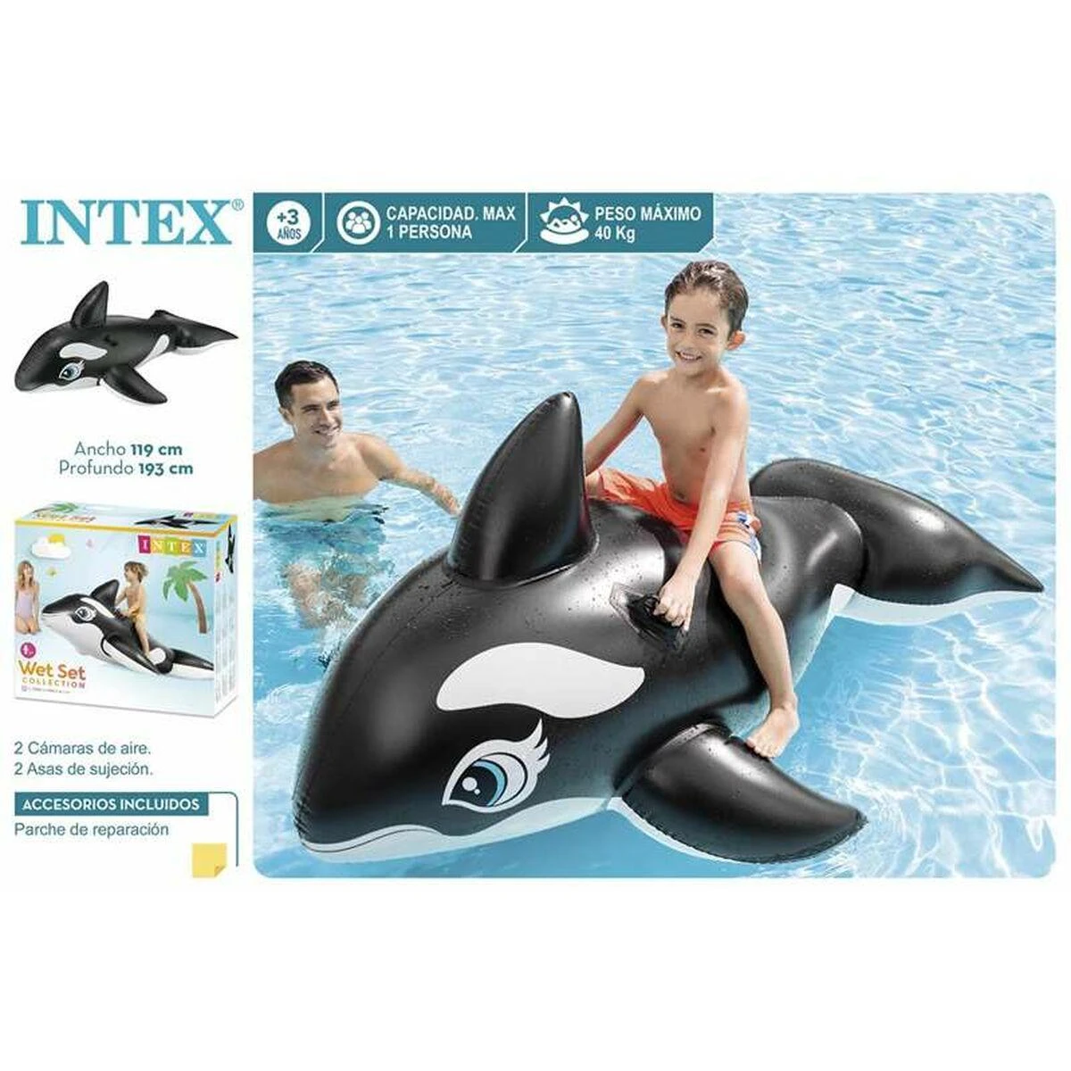 Intex Lil' Whale Ride On Swimming Board Juodas/Baltas