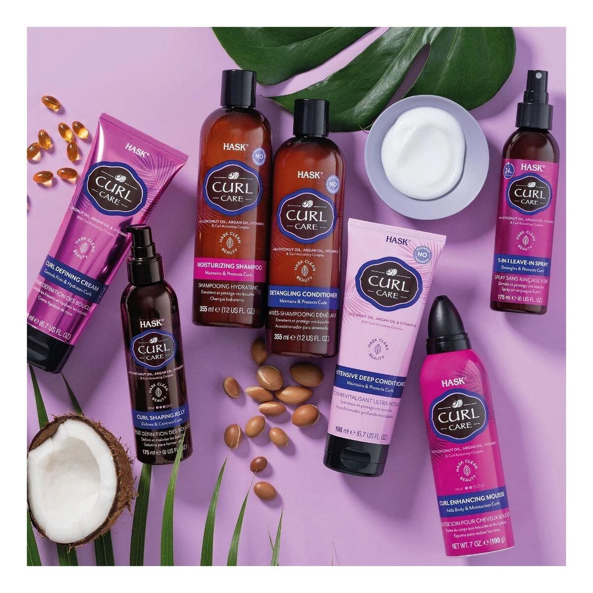 "Hask Curl Care" garbanotų plaukų priežiūros purškiklis "5 in 1" 175 ml