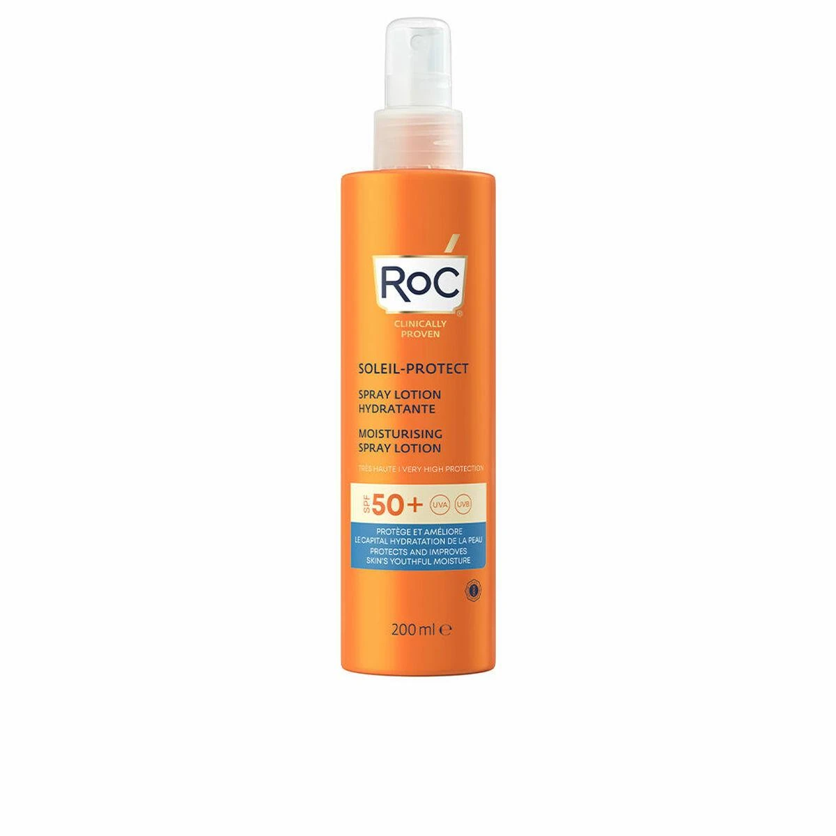 ROC Soleil-Protect Moisturising Purškiklis Lotion SPF 50+ purškiama vandeniui atspari apsauginė priemonė nuo saulės, 200 ml