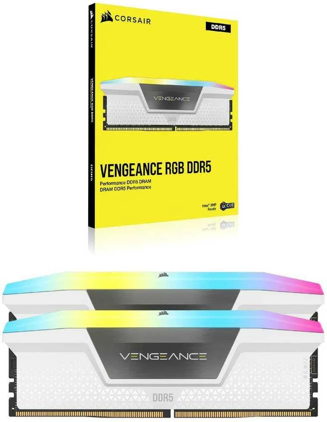 „Corsair Vengeance RGB DDR5-6200 RAM“, CL36, XMP & 32 GB dvigubo rinkinio, balta
