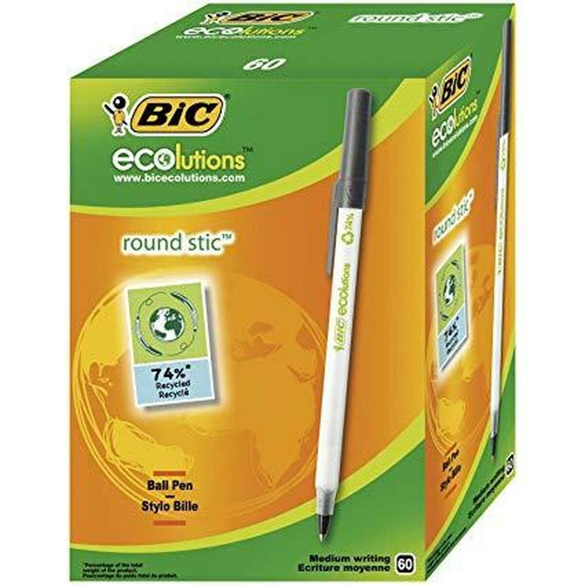 Bic Tušinukas Eco Round Stic 1.0 mm, juodas, pakuotėje 60 vnt. 256644