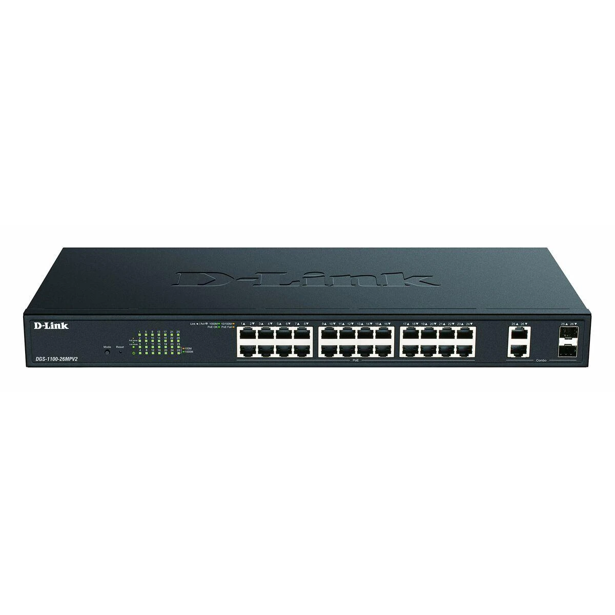 Šakotuvas D-Link | DGS-1100 serijos gigabitiniai išmanieji valdomi jungikliai | DGS-1100-26MPV2 | Tvarkoma L2 | Stalinis/montuojamas ant stovo