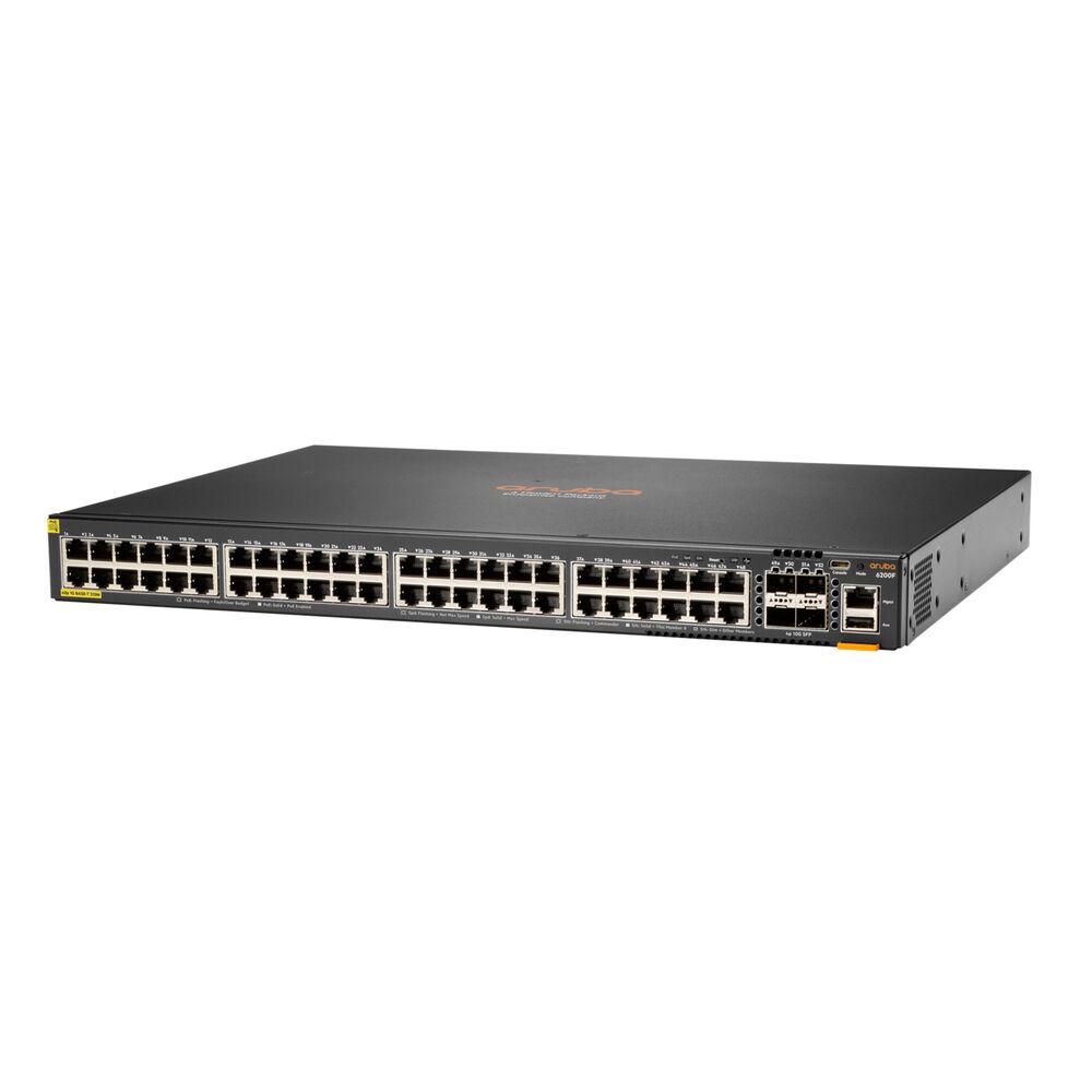 Šakotuvas Hewlett Packard (HP) „Aruba Networks HPE Aruba Networking CX 6200F 48G Class4 PoE 4SFP+ 740W“ komutatorius