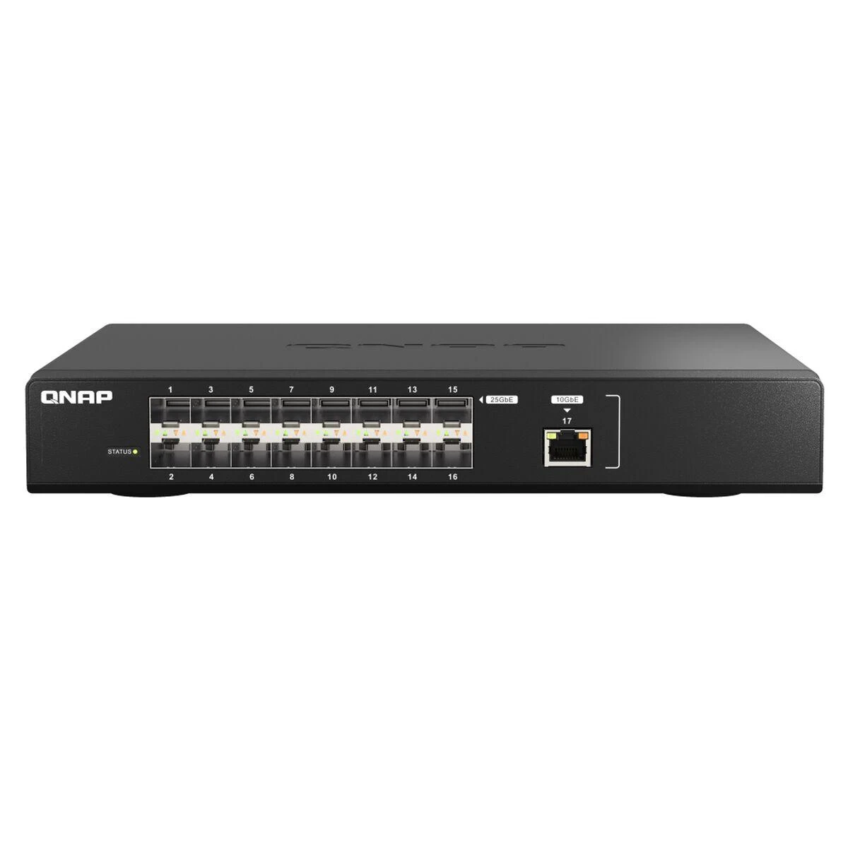 Šakotuvas QNAP WEBMANAG SWITCH 1PORT 10GBERJ45 - 16 PORTS GBE SFP28 RM DESIGN
