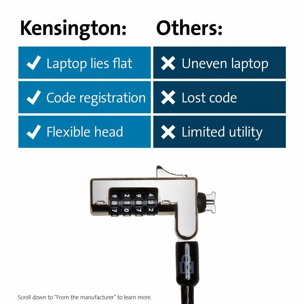 Kensington Slim kombinuotas užraktas standartiniam saugos lizdui, kurį galima nustatyti iš naujo