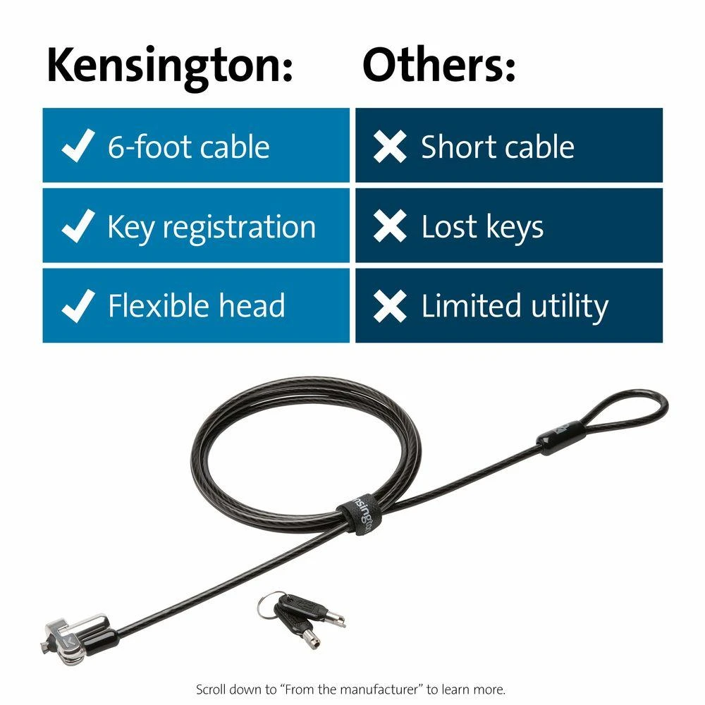 Dell Kensington K64440WW kabelio užraktas Juoda, Sidabras 1,83 m