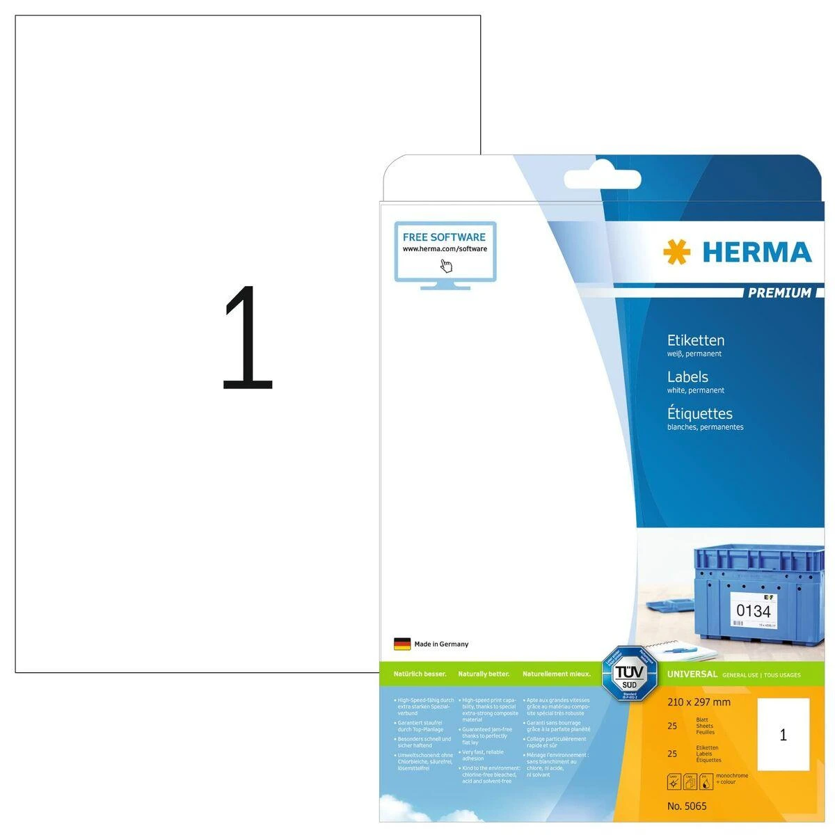HERMA 5065 etiketė spausdinimui Balta Lipni spausdintuvo etiketė
