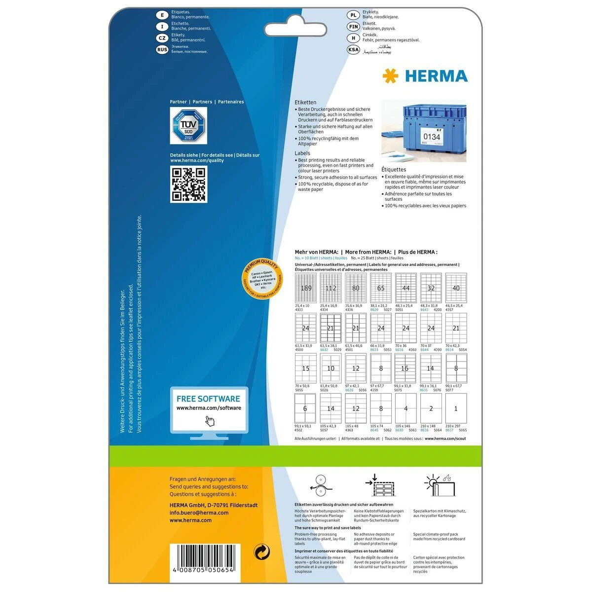 HERMA 5065 etiketė spausdinimui Balta Lipni spausdintuvo etiketė