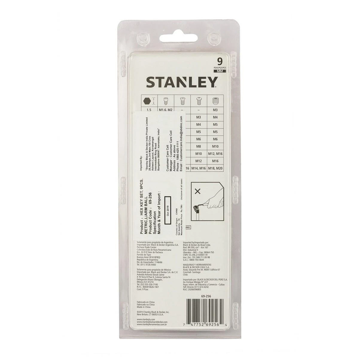 STANLEY KLUCZE IMBUSOWE 9 vnt. Z KULKĄ 1,5 - 10mm