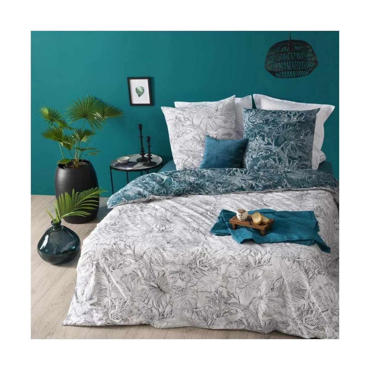 Dekoracja Domu Cotton Dvipusis medvilninis patalynės komplektas dailiu augaliniu raštu, dydis 240 cm x 220 cm