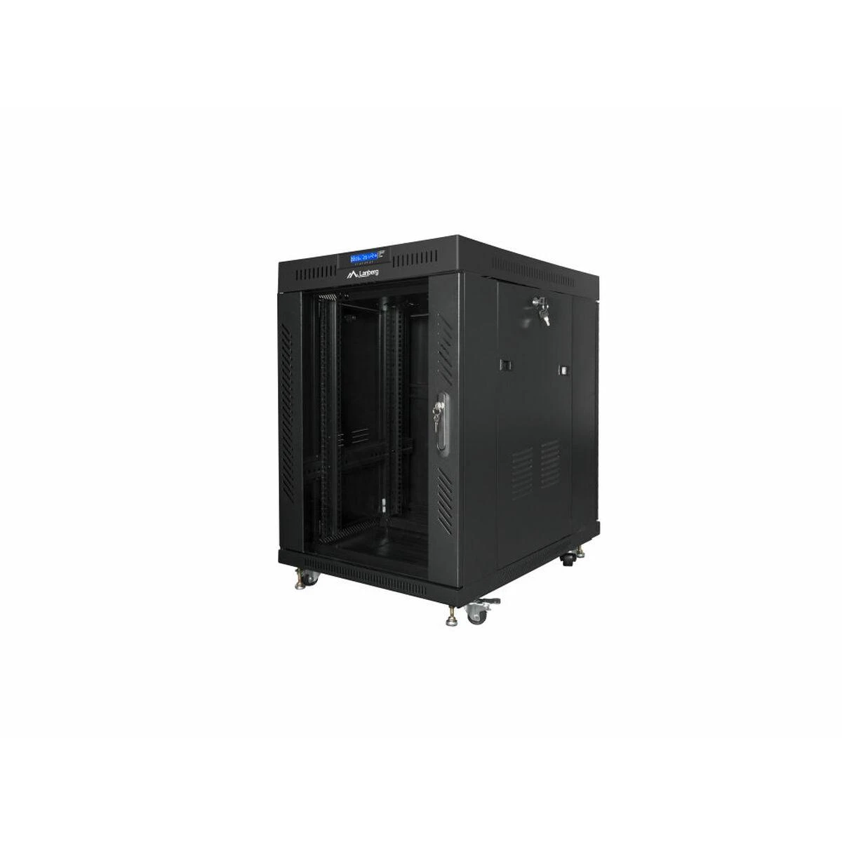 LANBERG FF01-8015-12BL laisvai pastatomas stovas 19 colių savaime surenkamas plokščias paketas 15U/800x1000mm juodas stiklinių durų LCD