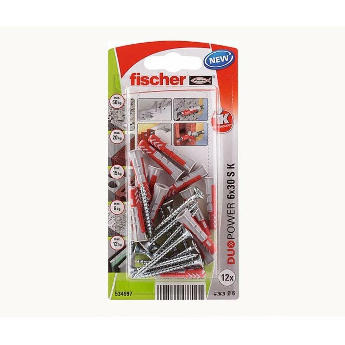 Kaištis Fischer DuoPower, 30 mm x 6 mm, 12 vnt.