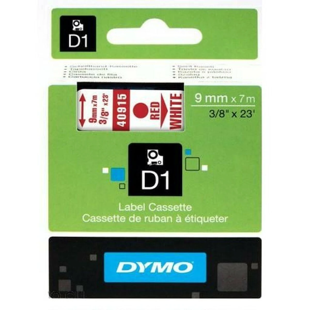 DYMO D1 Juostelė 9mm x 7m / raudonas ant baltos (40915 / S0720700)