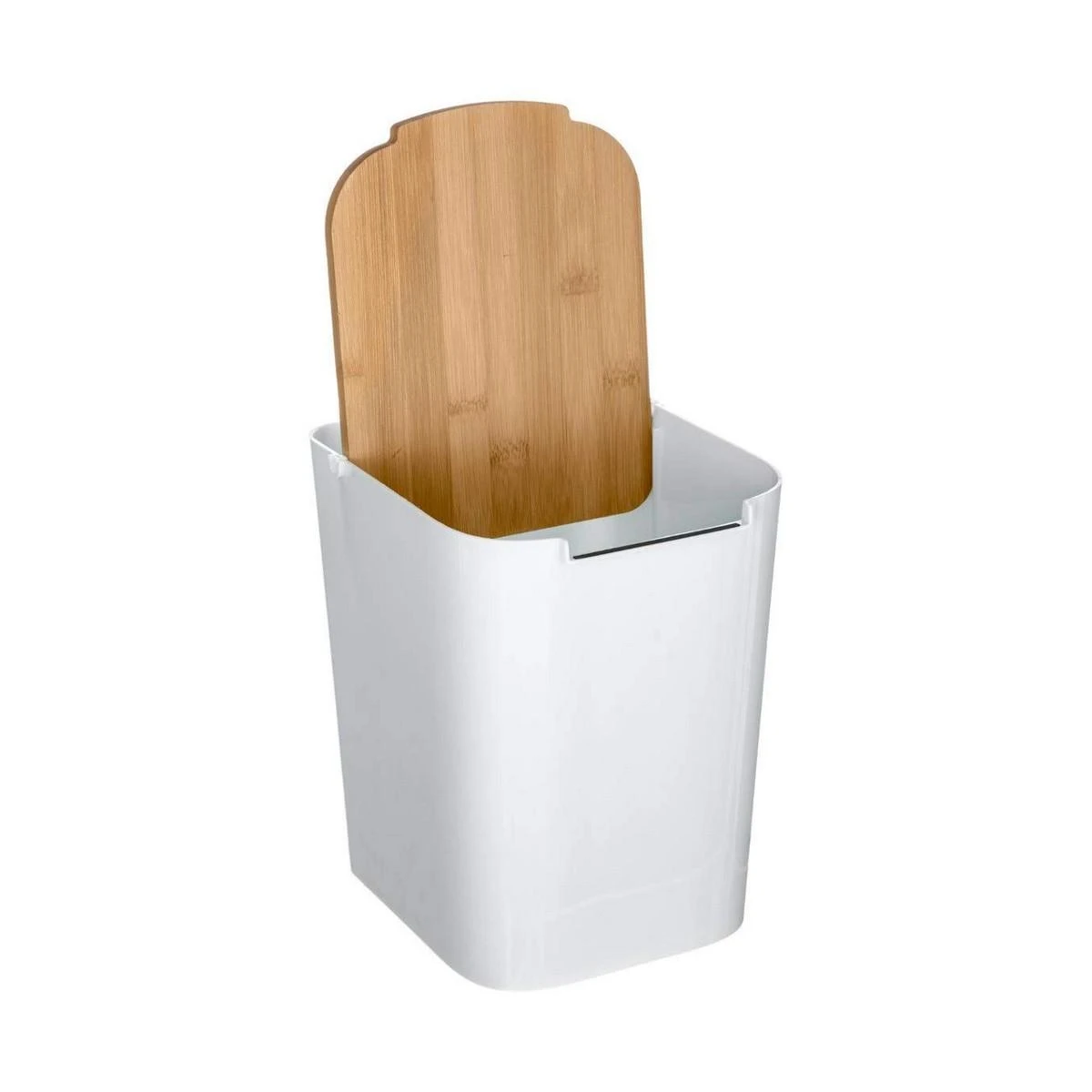 5five Simply Smart Bamboo Plastikinė šiukšlių dėžė su bambukiniu dangteliu, 5L, baltas