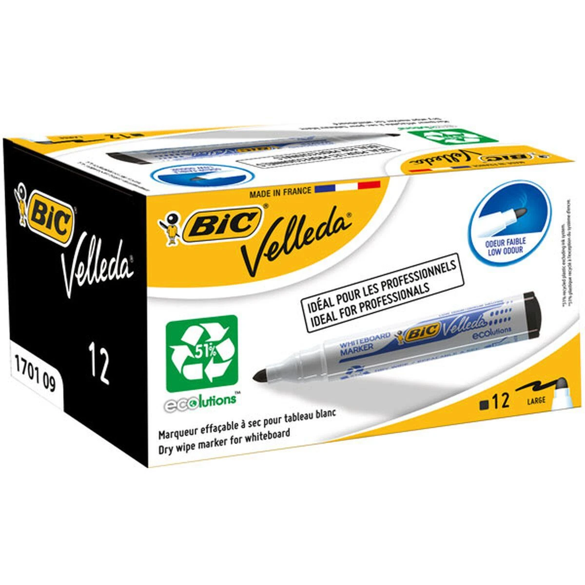 Bic MARKER SUCHOŚCIERALNY BIC VELLEDA ECOLUTIONS* 1701 JUODA OKRĄGŁA KOŃCÓWKA PUDELKO 12 SZT 1199170109