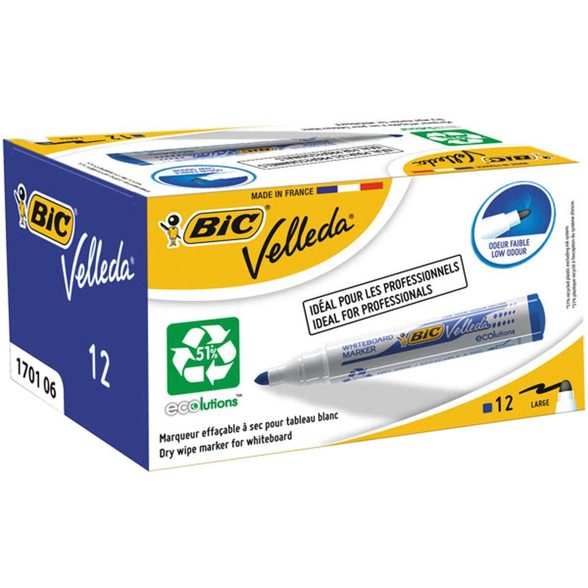 Bic Žymeklis baltai lentai Velleda 1701 1-5 mm, mėlynas, pakuotėje 12 vnt. 525826
