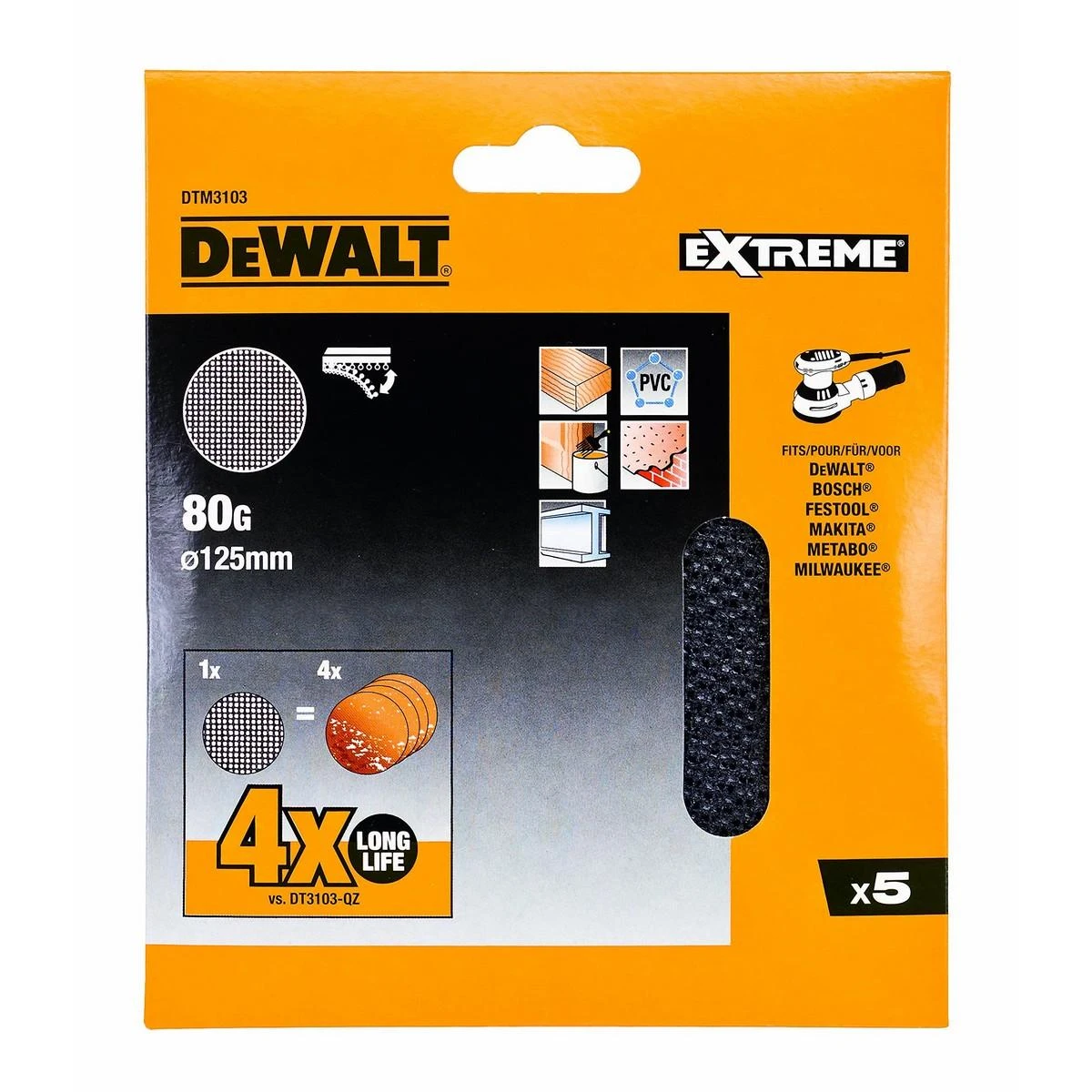 Stanley DEWALT Šlifavimo tinklelis 125 mm P 80 /5 vnt.