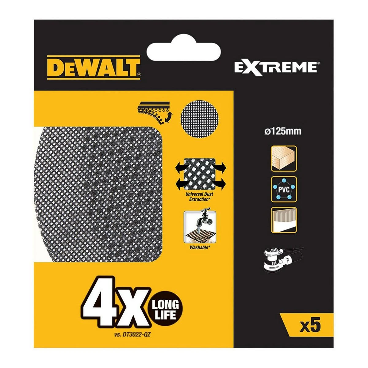 Ekstremalaus šlifavimo tinklelis 125 mm, grūdėtumas 60, 5 vnt. DeWALT [DTM8560-QZ]