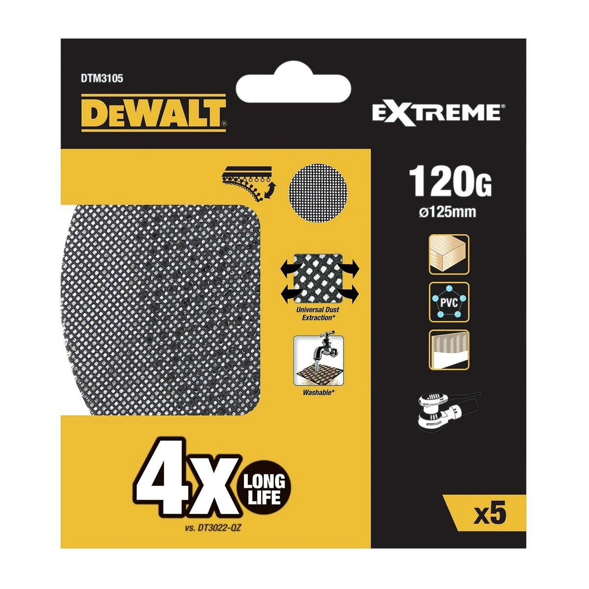 DEWALT ŠLIFAVIMO TINKLELIS 125 mm P120 /5 vnt.