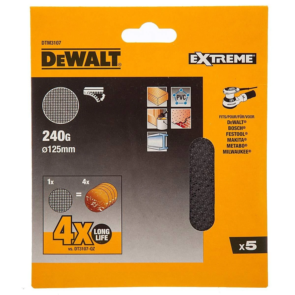 DEWALT ŠLIFAVIMO TINKLELIS 125 mm P240 /5 vnt.