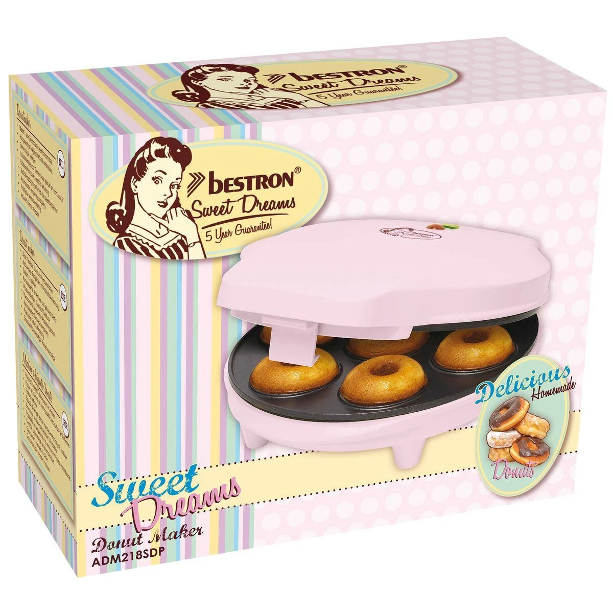 Vaflinė Spurgų kepimo aparatas Bestron Sweet Dreams ADM218SDP, 7 mini spurgoms, rožinis