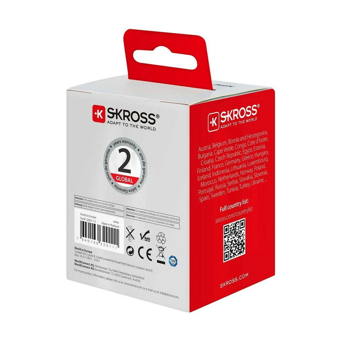 Segula „SKROSS Single Adapteris Europe“, kelioninis adapteris iš viso pasaulio į CEE 7/4-out