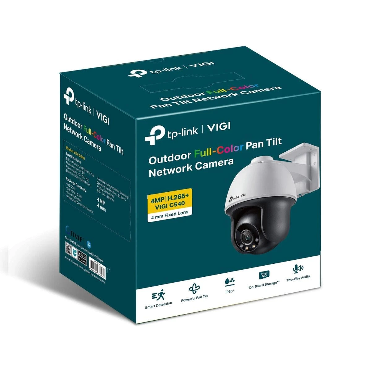 TP-LINK | VIGI 4MP lauko visų spalvų Pan Tilt tinklo kamera | VIGI C540 | Kupolas | 4 MP | 4 mm | IP66 | H.265+/H.265/H.264+/H.264 | MicroSD