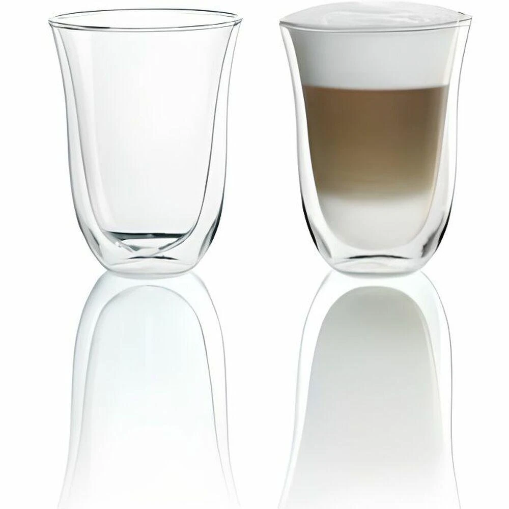 Delonghi kavos stiklinių rinkinys, 2 stiklinės, latte, 220 ml, 2 vnt., atsparios vandeniui, permatomos