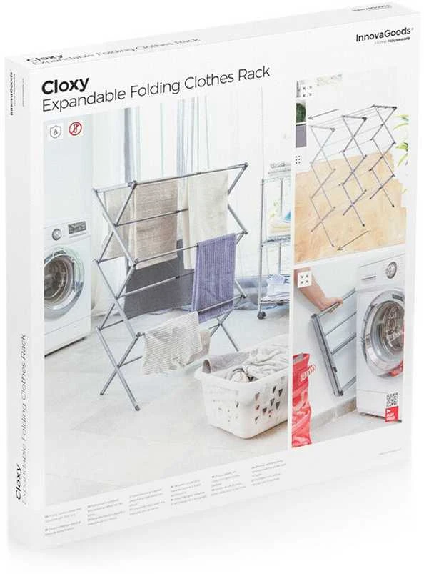 Sulankstoma ir i&scaron;traukiama metalinė drabužių džiovyklė su 3 lygiais Cloxy InnovaGoods