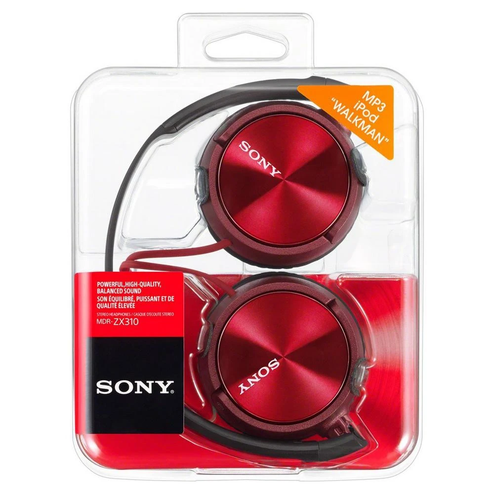 Sulankstomos kelioninės ausinės MDR-ZX310AP su mikrofonu, Raudonos